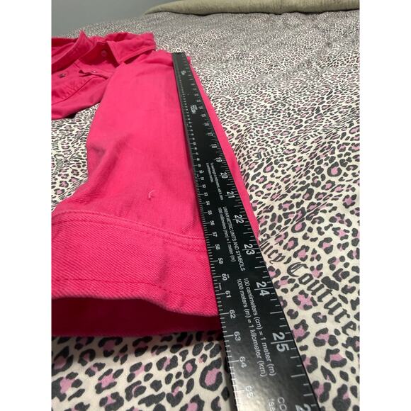 CHAPS by Ralph Lauren Hot Pink Denim Flap Jacket MED Womens Spring Barbie Scene - Picture 7 of 10